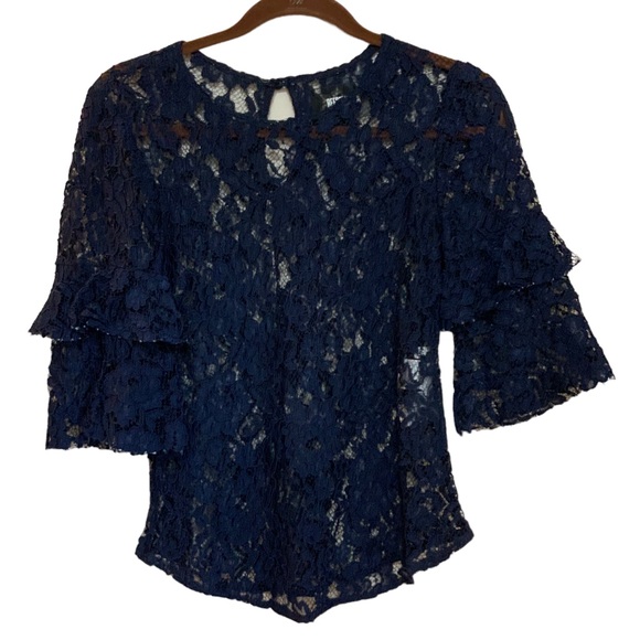 Reformation Tops - Reformation Navy Blue Lace Frilly Arms sz M